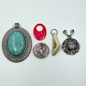 Lot of 5 Natural Stone and Shell Pendants Vintage to Modern Era